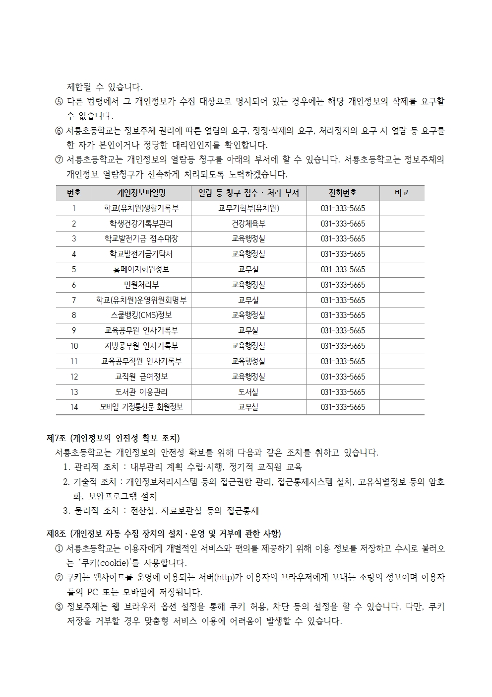 서룡초 개인정보 처리방침 변경안(홈페이지 2025년)005